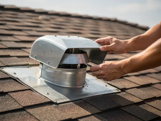 Wadsworth Dryer Vent Cleaning certified technician safely cleaning a roof-mounted dryer vent in Wadsworth