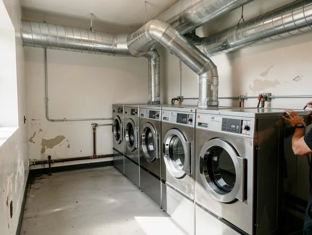 Wadsworth Dryer Vent Cleaning team performing large-scale commercial dryer vent cleaning in Wadsworth