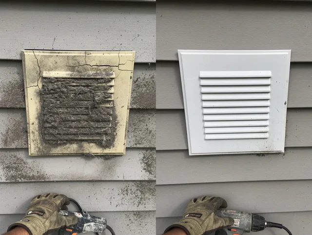 Wadsworth Dryer Vent Cleaning technician installing high-quality dryer vent cover at a residential property in Wadsworth