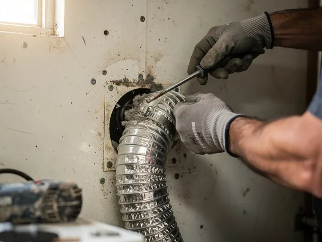 Wadsworth Dryer Vent Cleaning technician performing precise dryer vent hose installation in Wadsworth